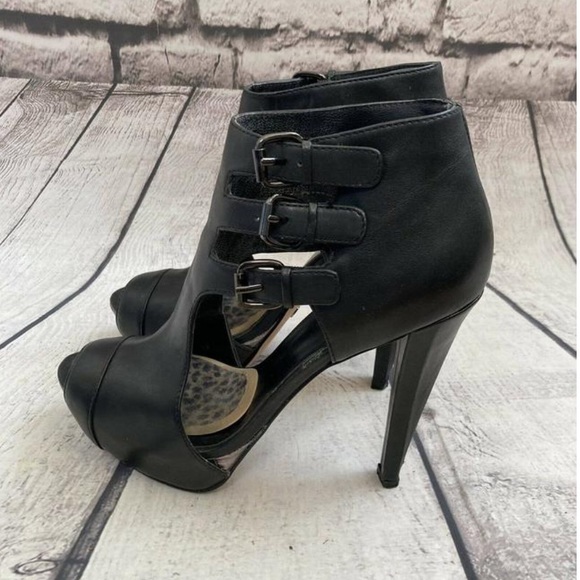 Velvet angels : Black Barbuto Ankle Buckle Shootie Peep Toe Leather Pumps - Picture 5 of 11